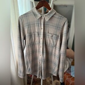 Faherty Legend™ Sweater Overshirt dusty pink and soft gray Plaid Shirt